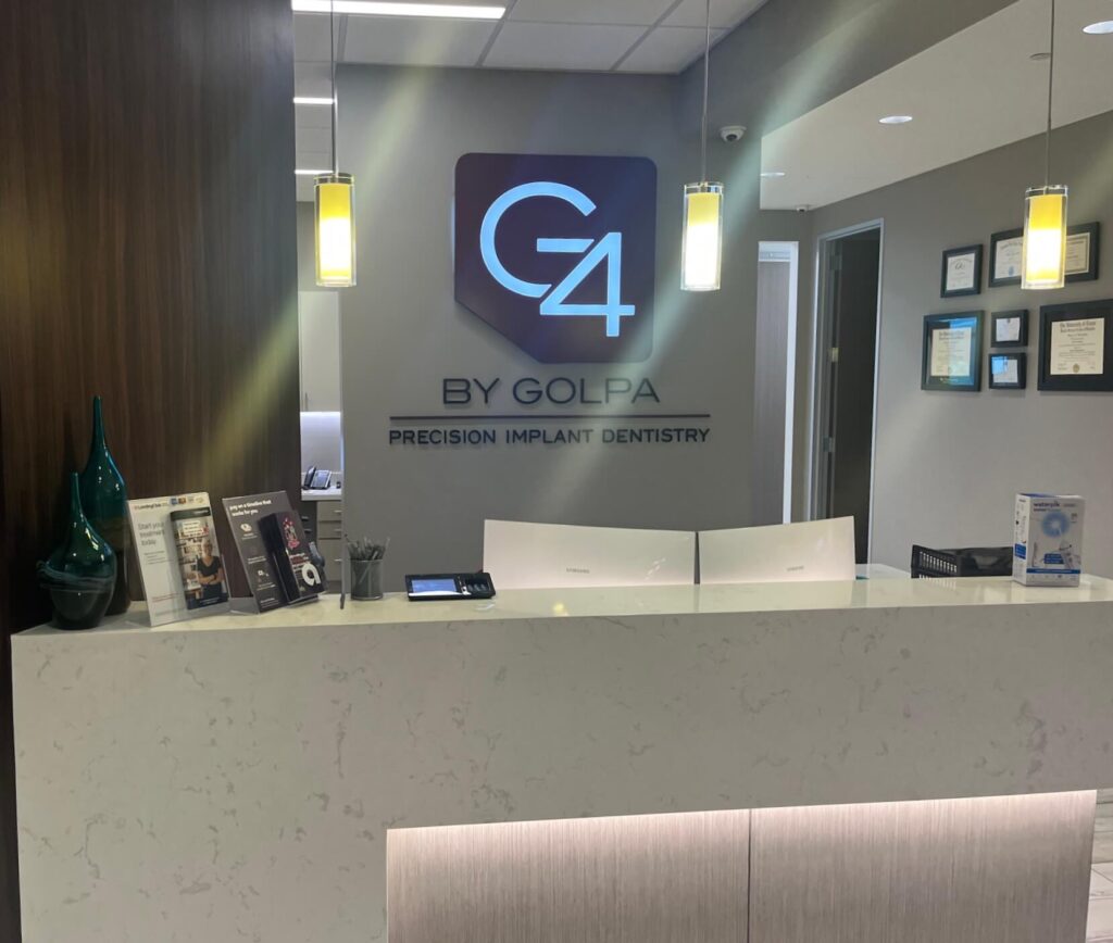 Modern dental reception at G4 by Golpa specialising in precision implant dentistry