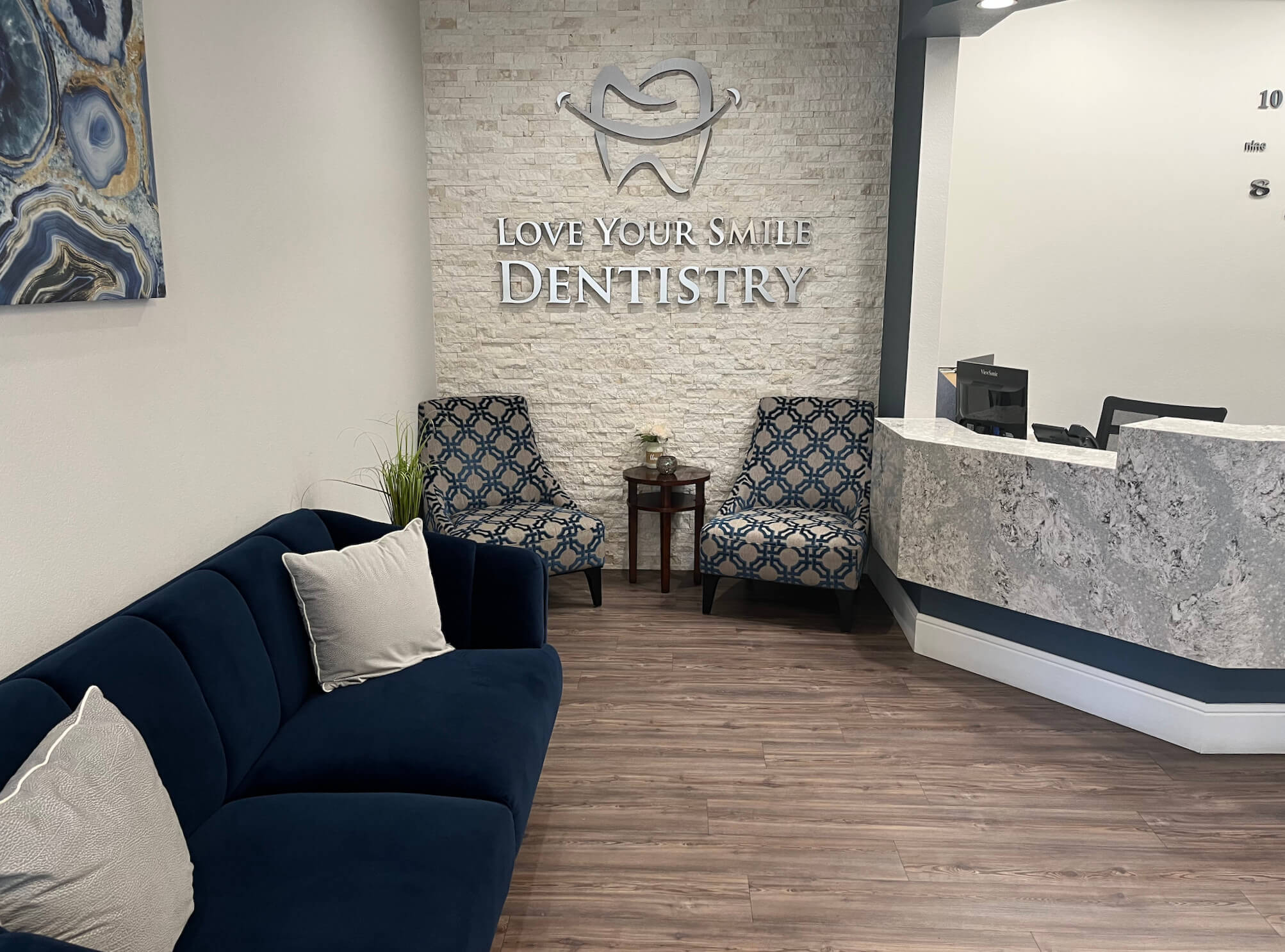 Modern dental clinic reception and waiting area at Love Your Smile Dentistry